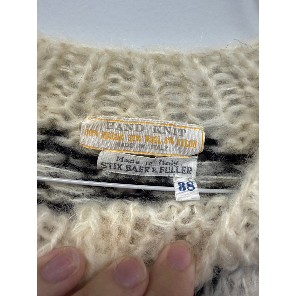 Vintage Stix Baer Fuller Mohair Wool Fair Isle Cardigan Hand Knit Italy Sz 38 - Picture 3 of 5